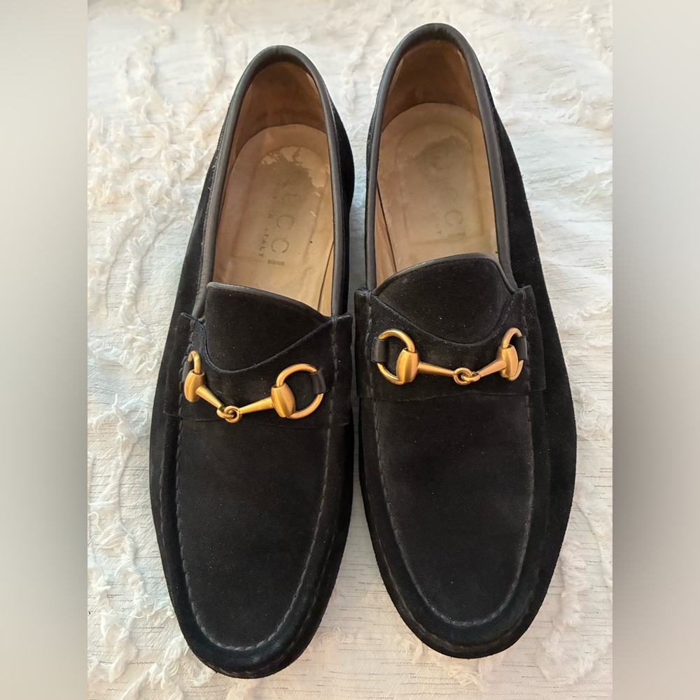 Gucci Men’s Black Suede Loafers with Gold Horsebit - Picture 2 of 4